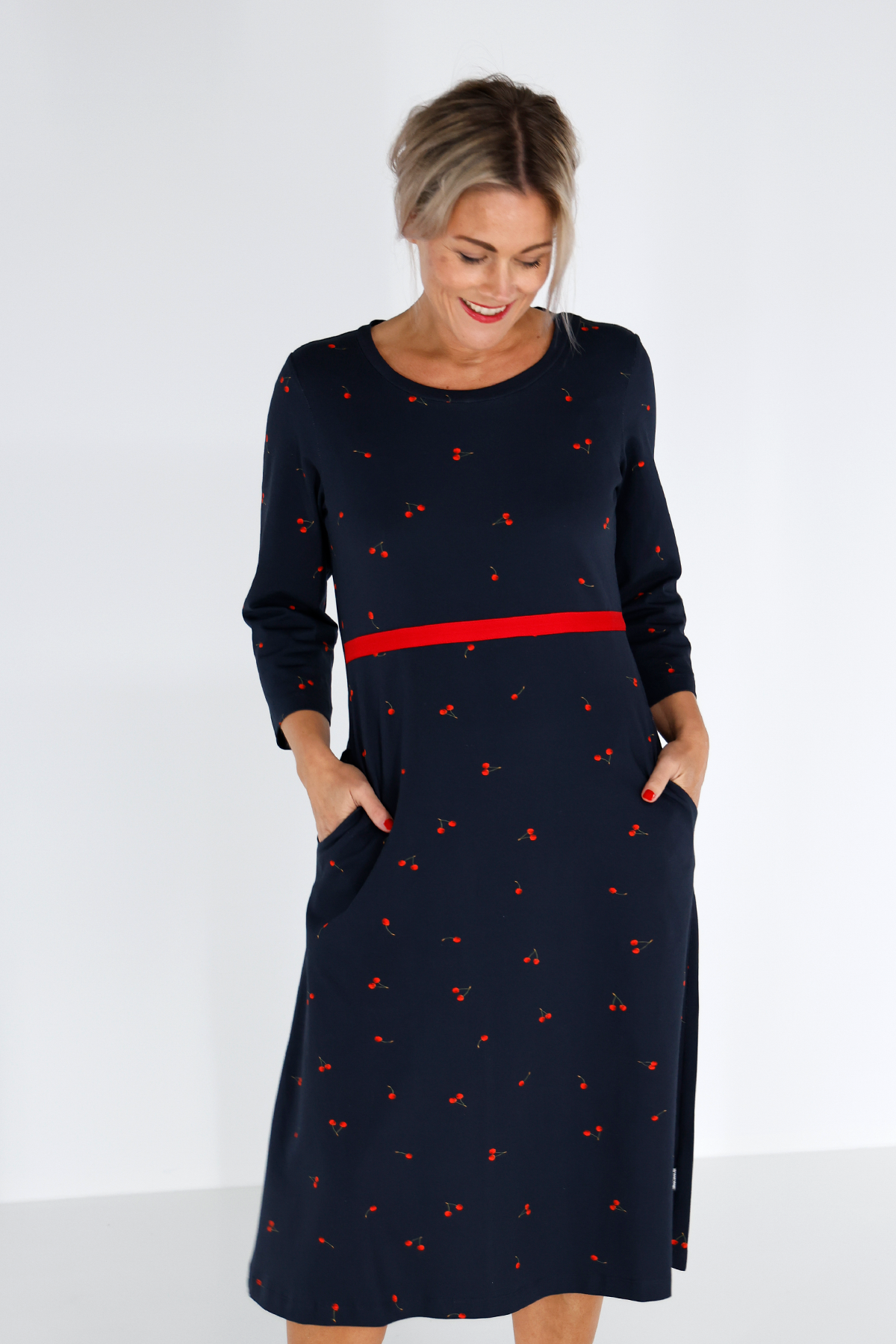 Navy blue cherry dress sales
